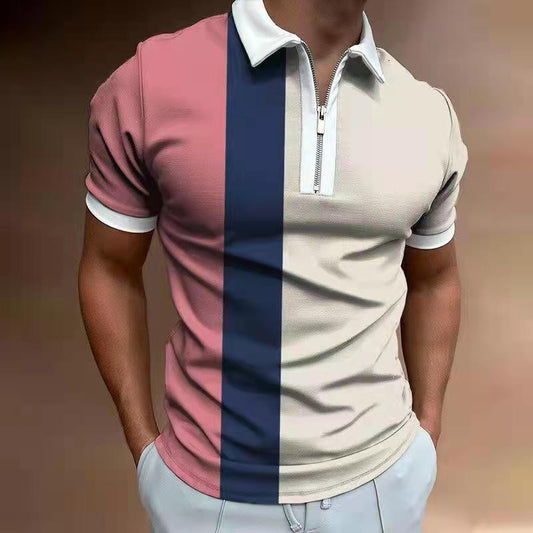 Printed Short Sleeve Polo Striped T-Shirt
